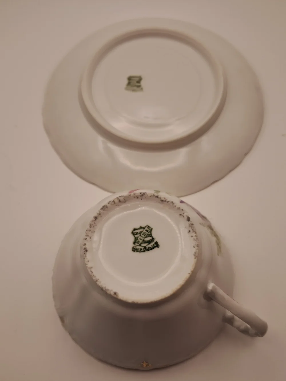 ​Antique Weimar Germany Porcelain Teacup Saucer Set Floral Orchid Gold Gilt Trim